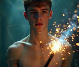 AI-generated wizards of the lion house handsome shirtless mages of the wizard academy conjuring great white lions in cinematic UHD fantasy art.