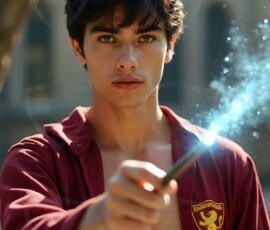 AI-generated wizards of the lion house handsome shirtless mages of the wizard academy conjuring great white lions in cinematic UHD fantasy art.