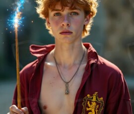 AI-generated wizards of the lion house handsome shirtless mages of the wizard academy conjuring great white lions in cinematic UHD fantasy art.