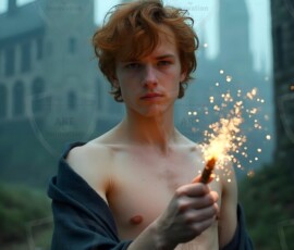 AI-generated wizards of the lion house handsome shirtless mages of the wizard academy conjuring great white lions in cinematic UHD fantasy art.