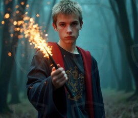 AI-generated wizards of the lion house handsome shirtless mages of the wizard academy conjuring great white lions in cinematic UHD fantasy art.