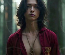 AI-generated wizards of the lion house handsome shirtless mages of the wizard academy conjuring great white lions in cinematic UHD fantasy art.