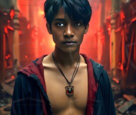 AI-generated wizards of the lion house handsome shirtless mages of the wizard academy conjuring great white lions in cinematic UHD fantasy art.