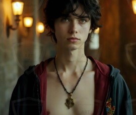 AI-generated wizards of the lion house handsome shirtless mages of the wizard academy conjuring great white lions in cinematic UHD fantasy art.