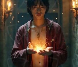 AI-generated wizards of the lion house handsome shirtless mages of the wizard academy conjuring great white lions in cinematic UHD fantasy art.