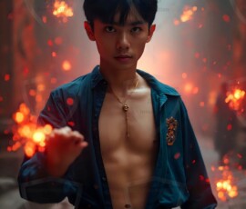AI-generated wizards of the lion house handsome shirtless mages of the wizard academy conjuring great white lions in cinematic UHD fantasy art.