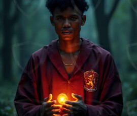 AI-generated wizards of the lion house handsome shirtless mages of the wizard academy conjuring great white lions in cinematic UHD fantasy art.
