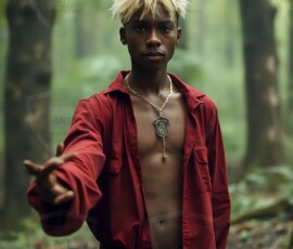 AI-generated wizards of the lion house handsome shirtless mages of the wizard academy conjuring great white lions in cinematic UHD fantasy art.