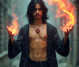 AI-generated wizards of the lion house handsome shirtless mages of the wizard academy conjuring great white lions in cinematic UHD fantasy art.