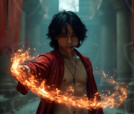 AI-generated wizards of the lion house handsome shirtless mages of the wizard academy conjuring great white lions in cinematic UHD fantasy art.