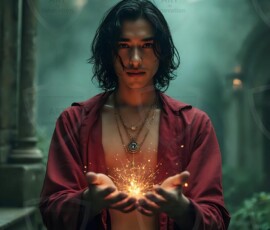 AI-generated wizards of the lion house handsome shirtless mages of the wizard academy conjuring great white lions in cinematic UHD fantasy art.