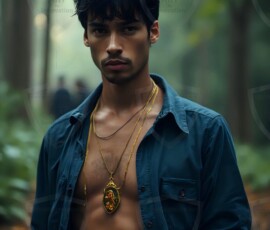 AI-generated wizards of the lion house handsome shirtless mages of the wizard academy conjuring great white lions in cinematic UHD fantasy art.