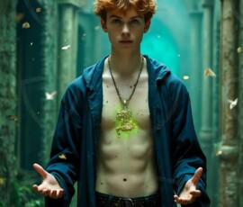 AI-generated wizards of the lion house handsome shirtless mages of the wizard academy conjuring great white lions in cinematic UHD fantasy art.
