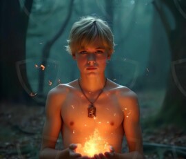 AI-generated wizards of the lion house handsome shirtless mages of the wizard academy conjuring great white lions in cinematic UHD fantasy art.
