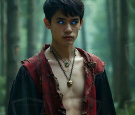 AI-generated wizards of the lion house — handsome shirtless mages of the wizard academy conjuring great white lions in cinematic UHD fantasy art.