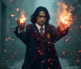 AI-generated wizards of the lion house handsome shirtless mages of the wizard academy conjuring great white lions in cinematic UHD fantasy art.