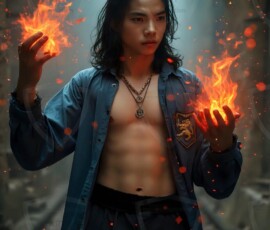 AI-generated wizards of the lion house handsome shirtless mages of the wizard academy conjuring great white lions in cinematic UHD fantasy art.