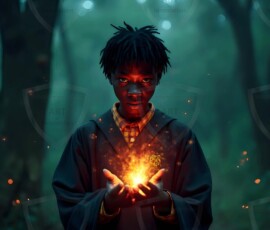 AI-generated wizards of the lion house handsome shirtless mages of the wizard academy conjuring great white lions in cinematic UHD fantasy art.