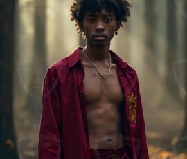 AI-generated wizards of the lion house handsome shirtless mages of the wizard academy conjuring great white lions in cinematic UHD fantasy art.