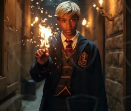 AI-generated wizards of the lion house handsome shirtless mages of the wizard academy conjuring great white lions in cinematic UHD fantasy art.