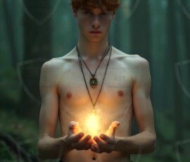 AI-generated wizards of the lion house — handsome shirtless mages of the wizard academy conjuring great white lions in cinematic UHD fantasy art.