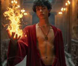 AI-generated wizards of the lion house handsome shirtless mages of the wizard academy conjuring great white lions in cinematic UHD fantasy art.
