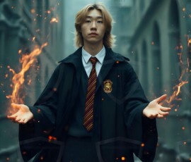 AI-generated wizards of the lion house handsome shirtless mages of the wizard academy conjuring great white lions in cinematic UHD fantasy art.