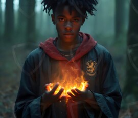 AI-generated wizards of the lion house handsome shirtless mages of the wizard academy conjuring great white lions in cinematic UHD fantasy art.