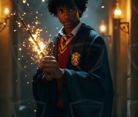 AI-generated wizards of the lion house handsome shirtless mages of the wizard academy conjuring great white lions in cinematic UHD fantasy art.