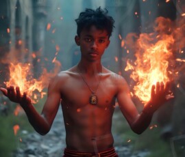 AI-generated wizards of the lion house handsome shirtless mages of the wizard academy conjuring great white lions in cinematic UHD fantasy art.