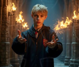 AI-generated wizards of the lion house handsome shirtless mages of the wizard academy conjuring great white lions in cinematic UHD fantasy art.