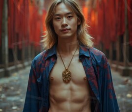 AI-generated wizards of the lion house handsome shirtless mages of the wizard academy conjuring great white lions in cinematic UHD fantasy art.