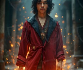 AI-generated wizards of the lion house handsome shirtless mages of the wizard academy conjuring great white lions in cinematic UHD fantasy art.