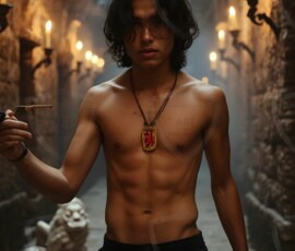 AI-generated wizards of the lion house handsome shirtless mages of the wizard academy conjuring great white lions in cinematic UHD fantasy art.
