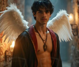 AI-generated wizards of the lion house handsome shirtless mages of the wizard academy conjuring great white lions in cinematic UHD fantasy art.
