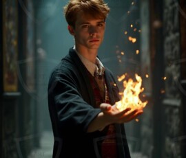 AI-generated wizards of the lion house handsome shirtless mages of the wizard academy conjuring great white lions in cinematic UHD fantasy art.