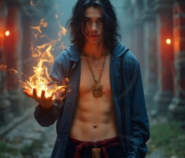 AI-generated wizards of the lion house handsome shirtless mages of the wizard academy conjuring great white lions in cinematic UHD fantasy art.