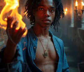 AI-generated wizards of the lion house handsome shirtless mages of the wizard academy conjuring great white lions in cinematic UHD fantasy art.