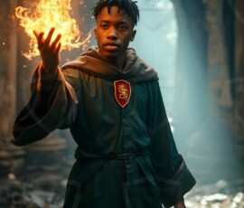 AI-generated wizards of the lion house handsome shirtless mages of the wizard academy conjuring great white lions in cinematic UHD fantasy art.