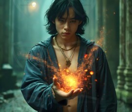 AI-generated wizards of the lion house handsome shirtless mages of the wizard academy conjuring great white lions in cinematic UHD fantasy art.