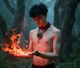 AI-generated wizards of the lion house handsome shirtless mages of the wizard academy conjuring great white lions in cinematic UHD fantasy art.