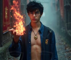 AI-generated wizards of the lion house — handsome shirtless mages of the wizard academy conjuring great white lions in cinematic UHD fantasy art.