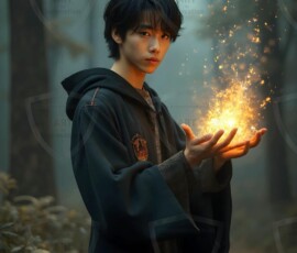 AI-generated wizards of the lion house handsome shirtless mages of the wizard academy conjuring great white lions in cinematic UHD fantasy art.