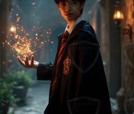 AI-generated wizards of the lion house handsome shirtless mages of the wizard academy conjuring great white lions in cinematic UHD fantasy art.