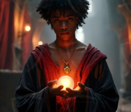AI-generated wizards of the lion house handsome shirtless mages of the wizard academy conjuring great white lions in cinematic UHD fantasy art.