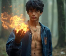 AI-generated wizards of the lion house — handsome shirtless mages of the wizard academy conjuring great white lions in cinematic UHD fantasy art.