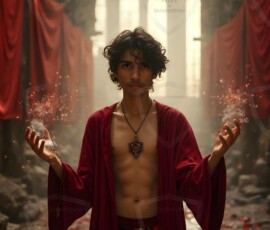 AI-generated wizards of the lion house handsome shirtless mages of the wizard academy conjuring great white lions in cinematic UHD fantasy art.