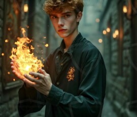AI-generated wizards of the lion house handsome shirtless mages of the wizard academy conjuring great white lions in cinematic UHD fantasy art.