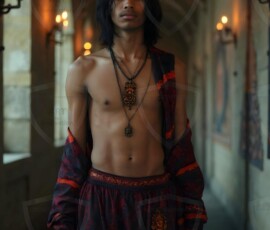 AI-generated wizards of the lion house handsome shirtless mages of the wizard academy conjuring great white lions in cinematic UHD fantasy art.