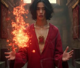 AI-generated wizards of the lion house handsome shirtless mages of the wizard academy conjuring great white lions in cinematic UHD fantasy art.